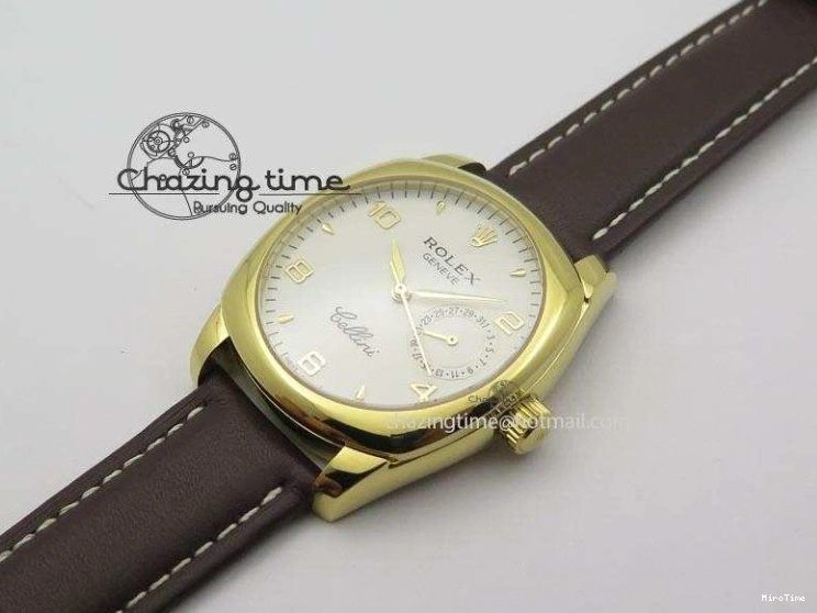 MiroTime 0328 Cellini Date YG White Numeral Dial On Brown Leather Strap A Affordable 3883